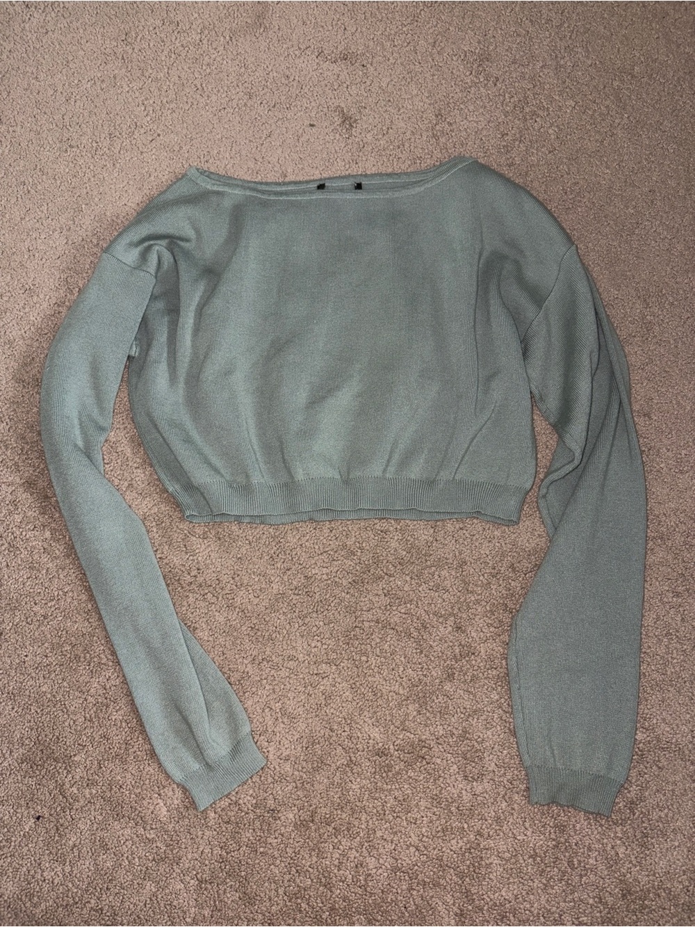 Cropped Long-Sleeve Knit Sweater - Sage Green